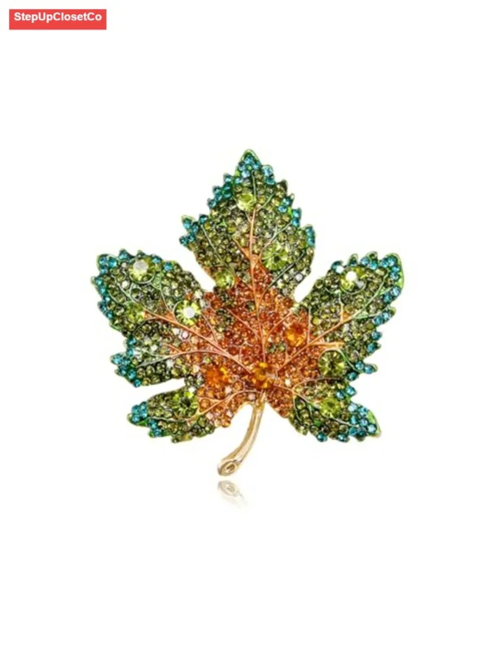 Rhinestone Maple Leaf Brooch Pin Sparkling Crystal Lapel Pin for Women